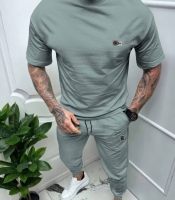 Спортивный костюм мужской из двунитки с футболкой и брюками с манжетами и силиконовыми нашивками демисезонный