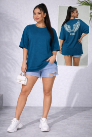 Футболка женская из хлопка оверсайз удлинённая с принтом крылья и надписью летняя Футболка женская из хлопка оверсайз удлинённая с принтом крылья и надписью летняя