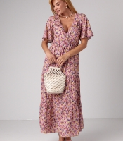 Довга сукня з оборкою та квітковим принтом