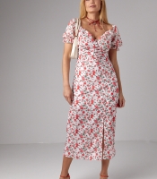 Літня сукня міді з коротким рукавом та відкритими плечима Літня сукня міді з коротким рукавом та відкритими плечима