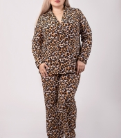 Пижама женская домашняя из вискозы с рубашкой на пуговицах и прямыми брюками с леопардовым принтом демисезонная