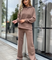 Спортивный костюм-двойка женский из турецкого трикотажа пенье с худи и прямыми брюками больших размеров демисезонный