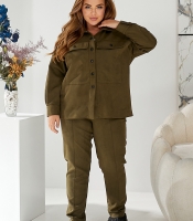 Костюм-двойка женский из замши на дайвинге с рубашкой-жакетом и брюками больших размеров повседневный осенний