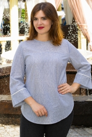 Блуза женская хлопковая в полоску свободного прямого кроя с рукавом три четверти летняя демисезонная