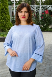 Блуза женская хлопковая в полоску свободного прямого кроя с рукавом три четверти летняя демисезонная