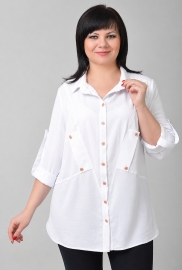 Блуза женская из коттона стрейч свободного прямого кроя с воротником стойкой и регулируемыми рукавами летняя демисезонная