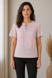 Блуза женская из вискозы софт с цветочным принтом и широкими рукавами летняя демисезонная