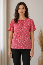 Блуза женская из бабл-крепа с цветочным принтом и широкими рукавами летняя демисезонная