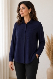 Блуза-рубашка женская из льна стрейч свободного кроя с длинным рукавом летняя демисезонная