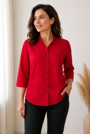 Блуза-рубашка женская из поплина свободного кроя с рукавом три четверти летняя демисезонная