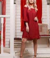 Шифоновое платье оверсайз с открытыми плечами на резинке 33096