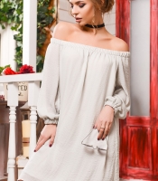 Шифоновое платье оверсайз с открытыми плечами на резинке 33097