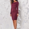 Облегающее платье марсала с длинным рукавом 28696  xp-1106