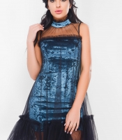 Праздничное велюровое платье с чокером 29077