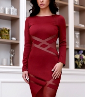 Миди платье марсала с прозрачными вставками 29123