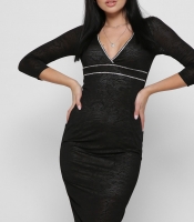 Черное платье с глубоким вырезом со стразами 29142