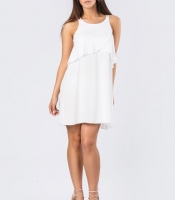 Легкое белое летнее платье с оборкой 33670