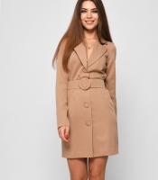 Бежевое платье-пиджак с поясом 36630