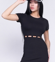 Повседневное приталенное черное платье 35752