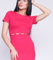 Повседневное приталенное малиновое платье 35754