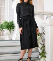 Платье с эффектом рубашки и юбки-плиссе 35516