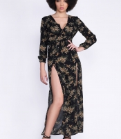 Черное платье-макси с двумя разрезами 35503