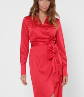 Шелковое красное платье на запАх 36108