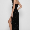 Элегантное черное платье в пайетках с глубокими разрезами 36347 xp-1274 Элегантное черное платье в пайетках с глубокими разрезами 36347 xp-1274