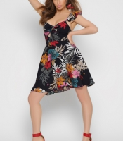 Короткое синее платье с тропическим узором 36976