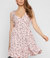 Легкое пудровое платье в горох 48835