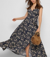 Синее платье макси на запАх 37136