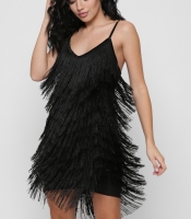 Платье с бахроомой цвет черный 40019 Платье с бахроомой цвет черный 40019