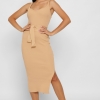Бежевое трикотажное платье-майка с разрезом 37919  xp-1324