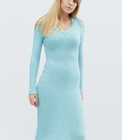 Бирюзовое платье миди с разрезами на плечах 32341