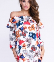 Свободное платье с открытыми плечами и милым рисунком "мишки" 33143