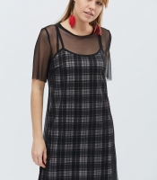 Платье в клеточку с прозрачной сеткой 32343
