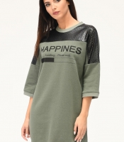 Платье oversize со вставками из эко кожи и надписью 31954