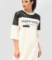 Платье oversize со вставками из эко кожи и надписью 31952