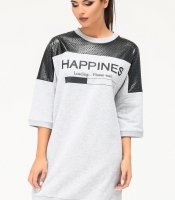 Платье oversize со вставками из эко кожи и надписью 31953