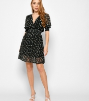 Чёрное шифоновое платье в цветочек 48576