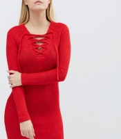 Мини платье со шнуровкой на груди красного цвета 28802