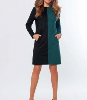Двухцветное замшевое платье с карманами цвета чёрный-изумруд 34702 Двухцветное замшевое платье с карманами цвета чёрный-изумруд 34702