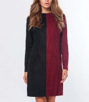 Двухцветное замшевое платье с карманами цвета чёрный-марсала 34701 Двухцветное замшевое платье с карманами цвета чёрный-марсала 34701