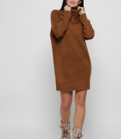 Свободное коричневое платье-джемпер с воротником 36360