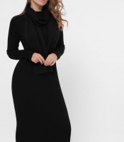 Уютное черное платье из ангоры с шарфом 36237