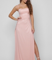 Утонченное длинное персиковое платье с разрезами 36496