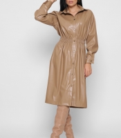 Кожаное платье-рубашка цвет бежевый 38299
