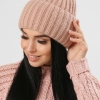 Женская трикотажная шапка с отворотом цвет пудра 38327  xp-1578