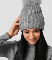Зимняя шапка на флисе с помпоном цвет серый 38356