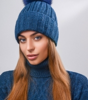 Вязаная шапка с широким отворотом цвет джинс 28630